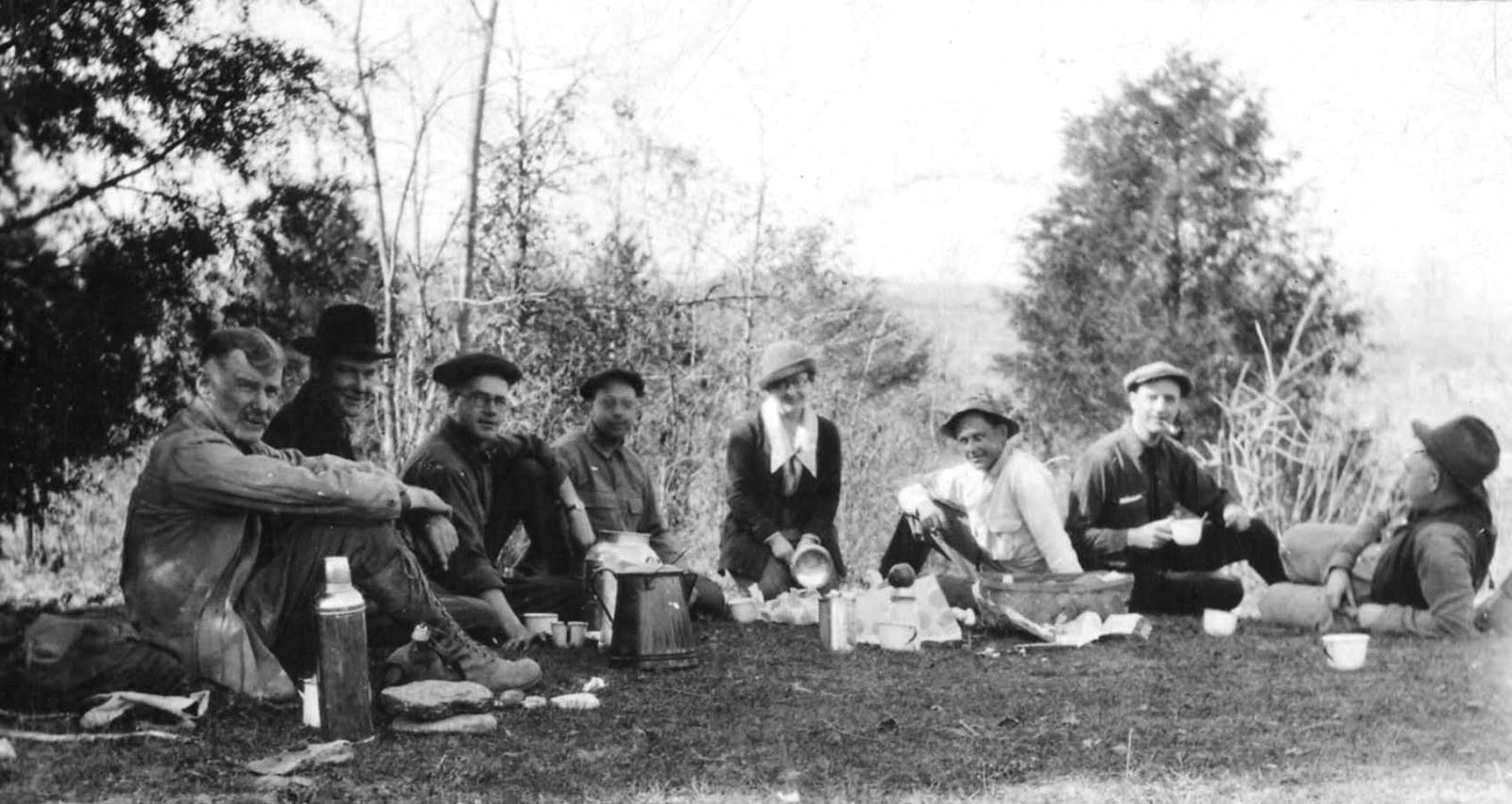 In 1919, Miller prepared "Geology of Kentucky" that was published by the Kentucky Geological Survey. Here he is seen (on left) as a member of a later exploration party at Hines Cave. Photo courtesy of UK Special Collections. 