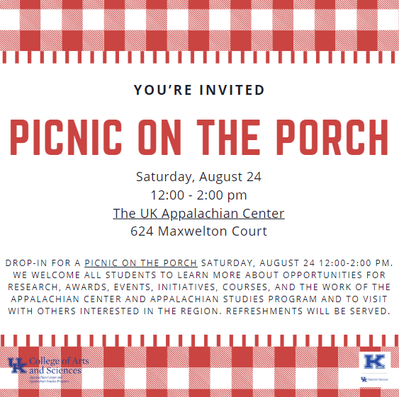 invitation to UK Appalachian Center Picnic on the Porch 8.24.24 12pm