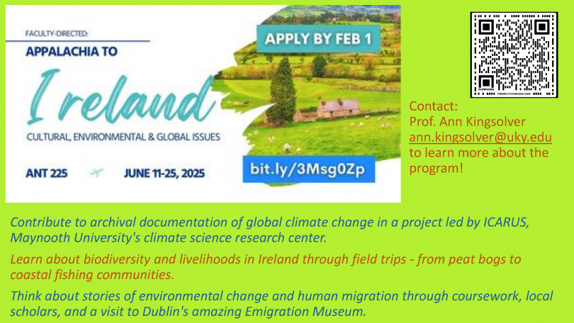 program flyer for the Faculty Directed education abroad summer 2024 program to Maynooth, Ireland