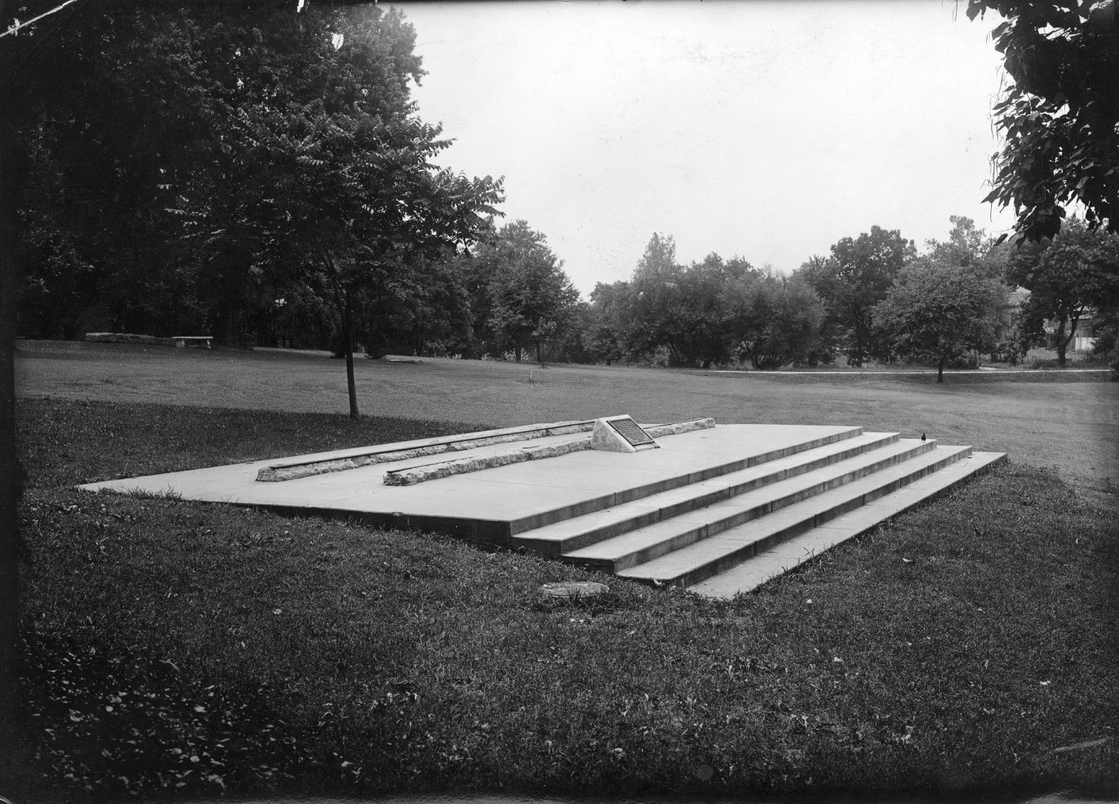 As part of the Silver Jubilee celebration of the College of Mechanical and Electrical Engineering (now part of UK College of Engineering) a monument to American railroad development was dedicated 10 a.m., May 30, 1916. The monument consisted of a restoration of a portion of the original track of the Lexington and Ohio Railroad, the first railroad built west of the Allegheny Mountains. Photo courtesy of UK Special Collections.