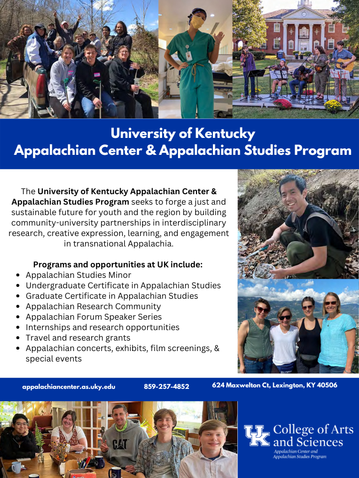 Appalachian Center and Appalachian Studies Program decorative and informational flyer with images and overview