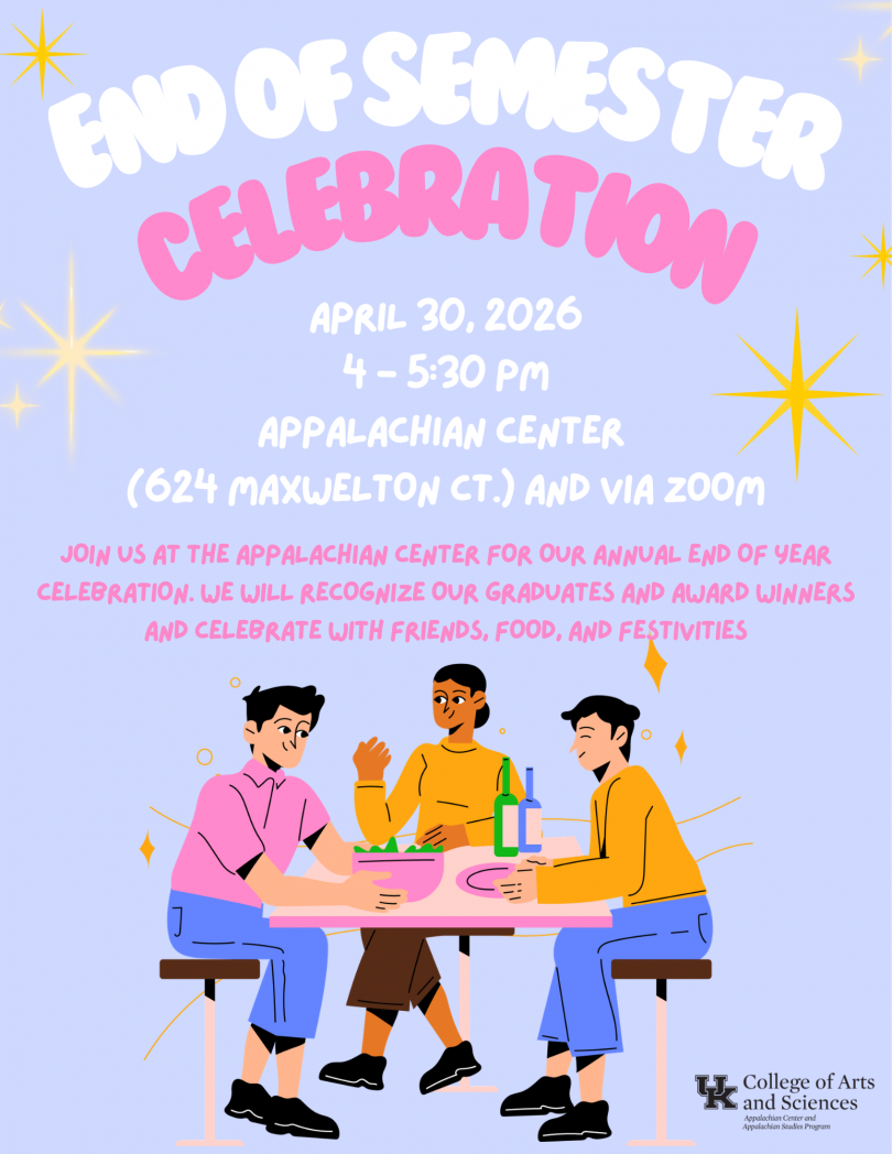 End-of-Semester celebration poster with event details. Details are also in the text of the calendar entry posting.