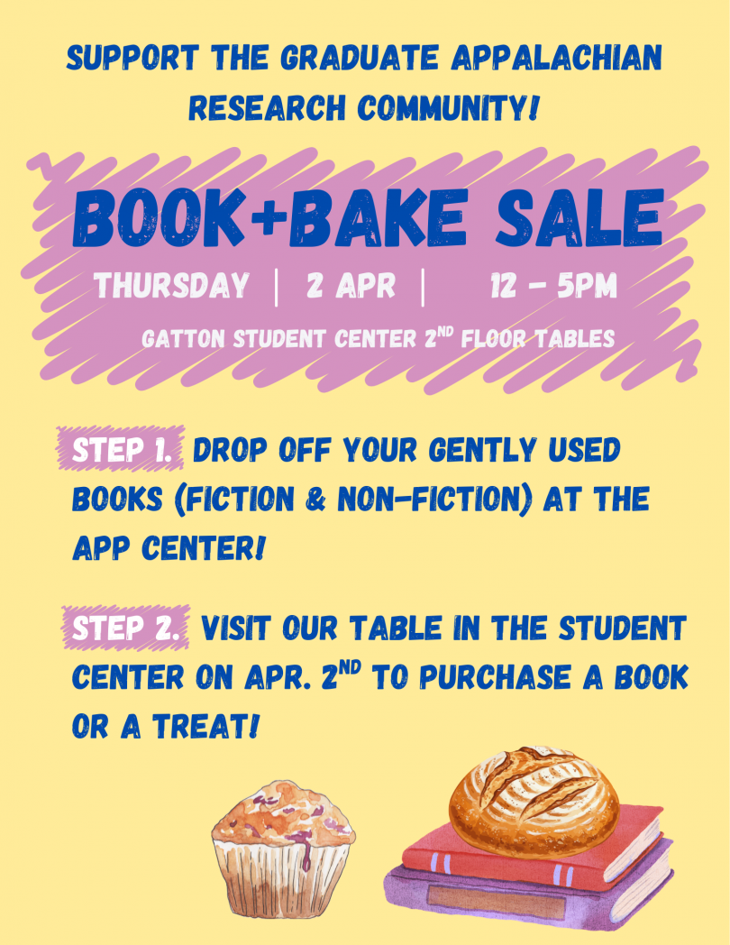 decorative flyer for April 2 2026 GARC book and bake sale