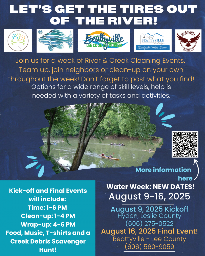 image of kayakers on the Kentucky River as part of flyer with information about 2025 water week